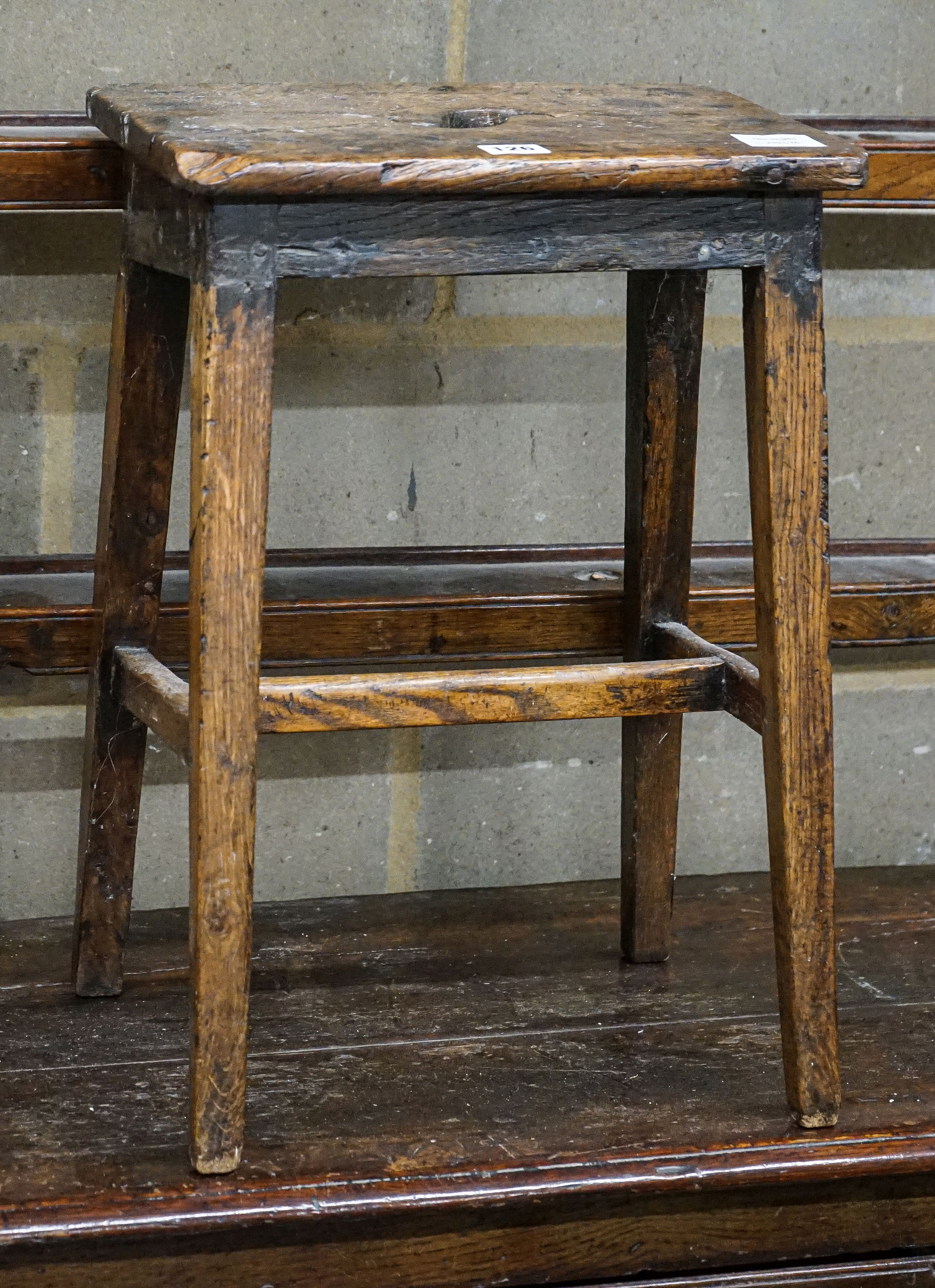 An early 19th century oak stool, width 36m, depth 24cm, height 50cm